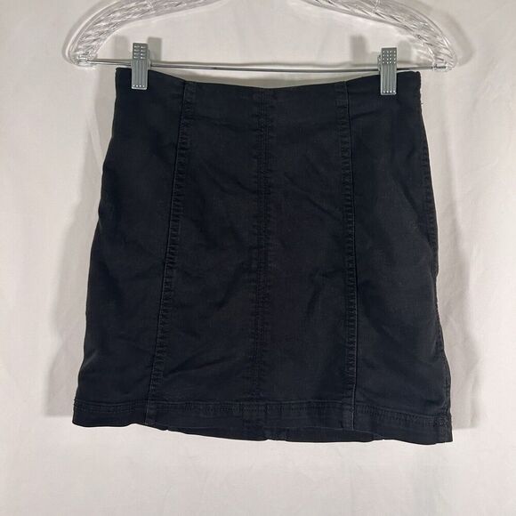 Free People Mini Skirt Women's 4 Black Zip Back No Pockets Cotton Blend - Picture 1 of 7